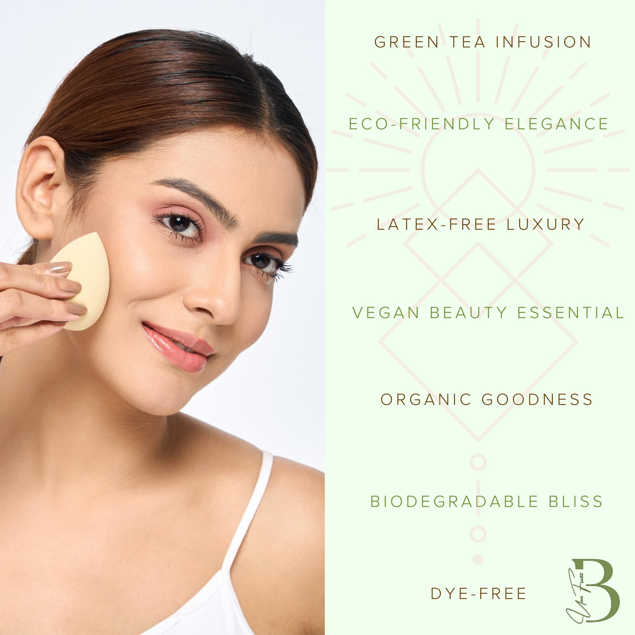 Bumfuzz Green Tea Beauty Sponge ready for quick-clean after makeup application