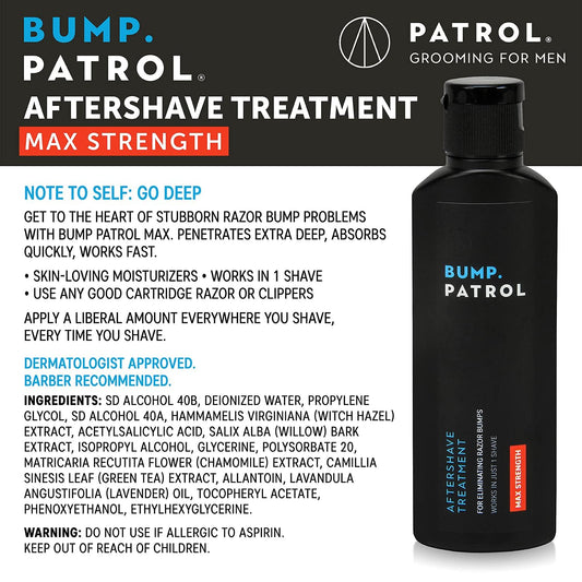 Bump Patrol aftershave pour demonstrates fast-penetration action after shaving.