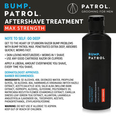 Bump Patrol aftershave pour demonstrates fast-penetration action after shaving.