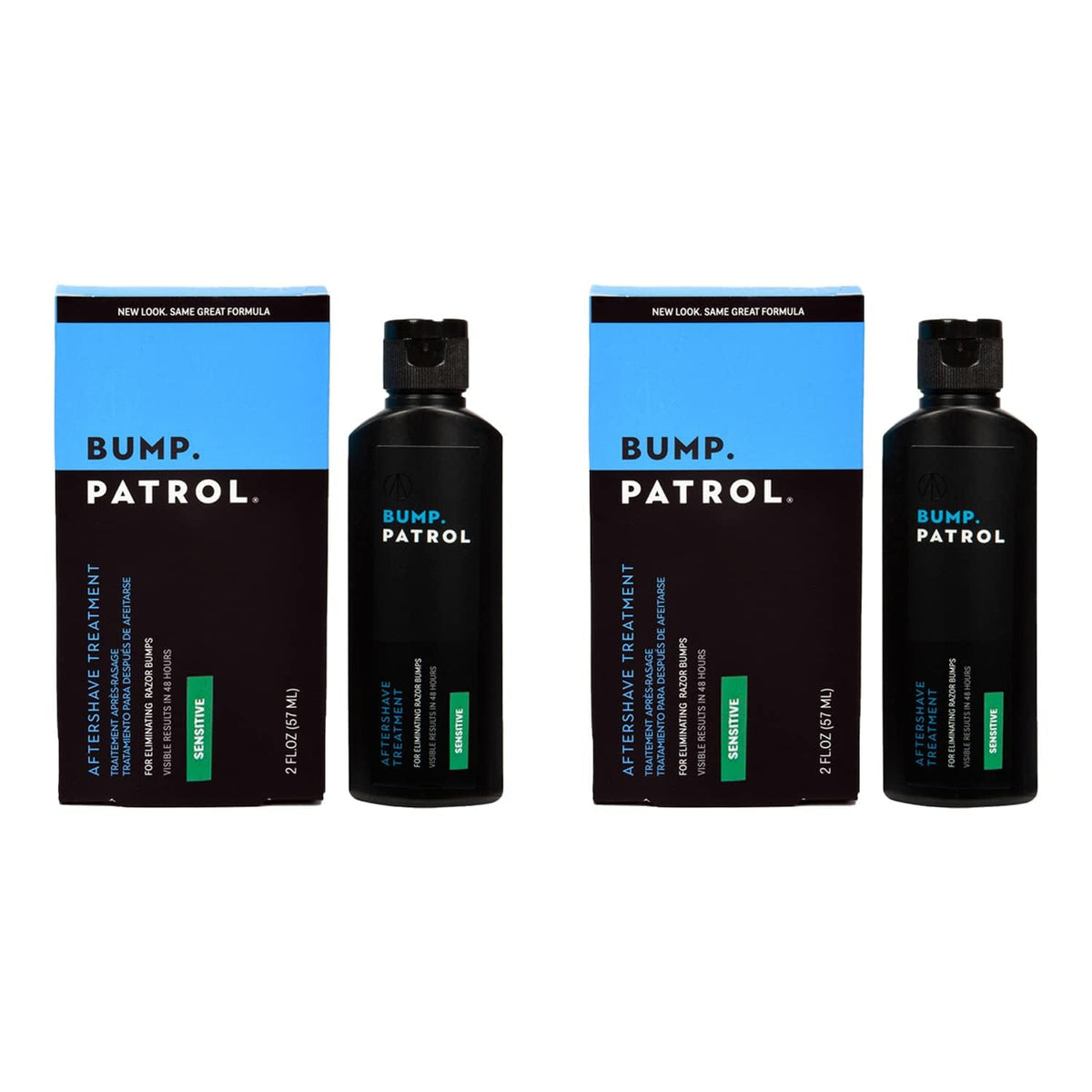 Bump Patrol Sensitive Strength bottle front shows alcohol-free hydration for sensitive skin.