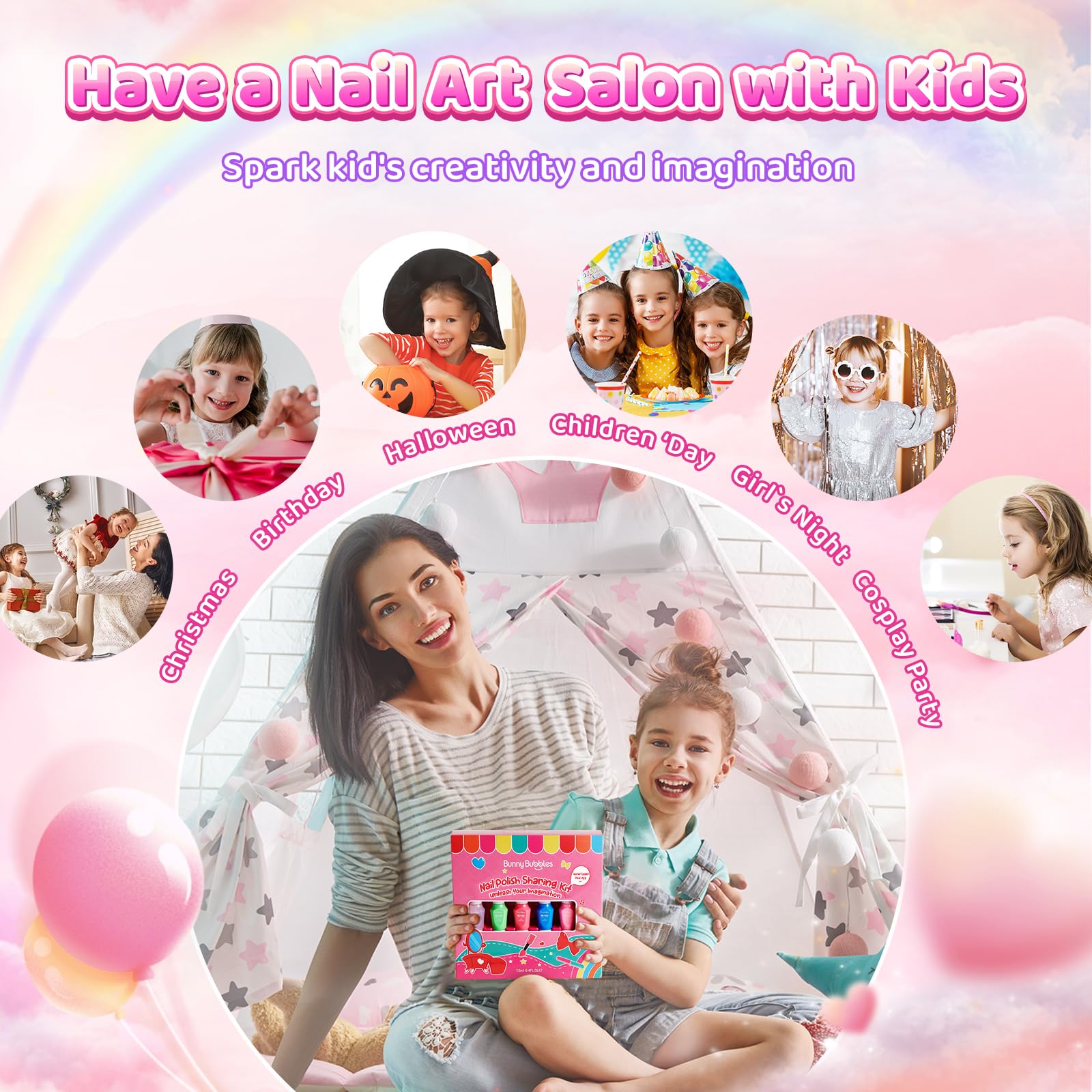 BUNNY BUBBLES 300 nail stickers for quick, playful decorations.