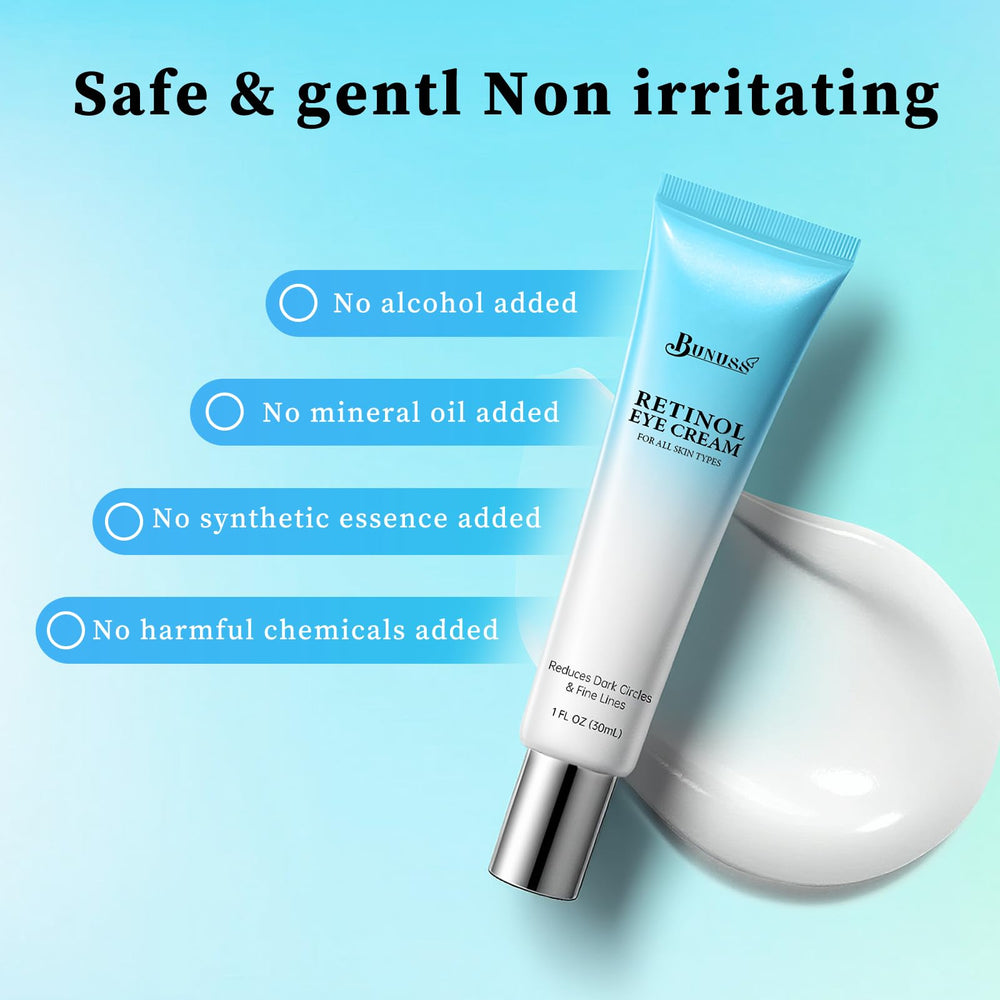 BUNUSS Eye-area application angle demonstrates pea-sized amount for nightly use