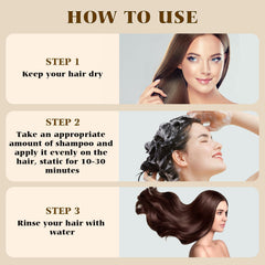 Bupposes color result on hair showing natural dark shine.