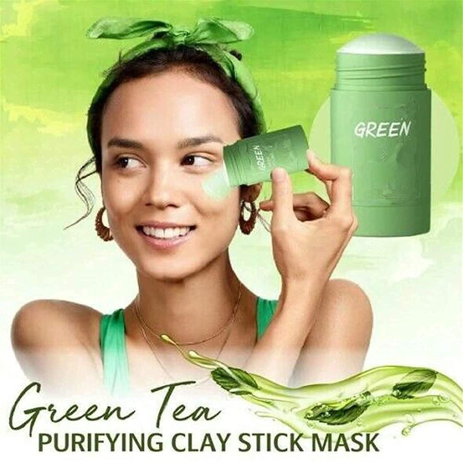 Bupposes Green Tea Mask Stick apply-closeup shows even application and pore care.