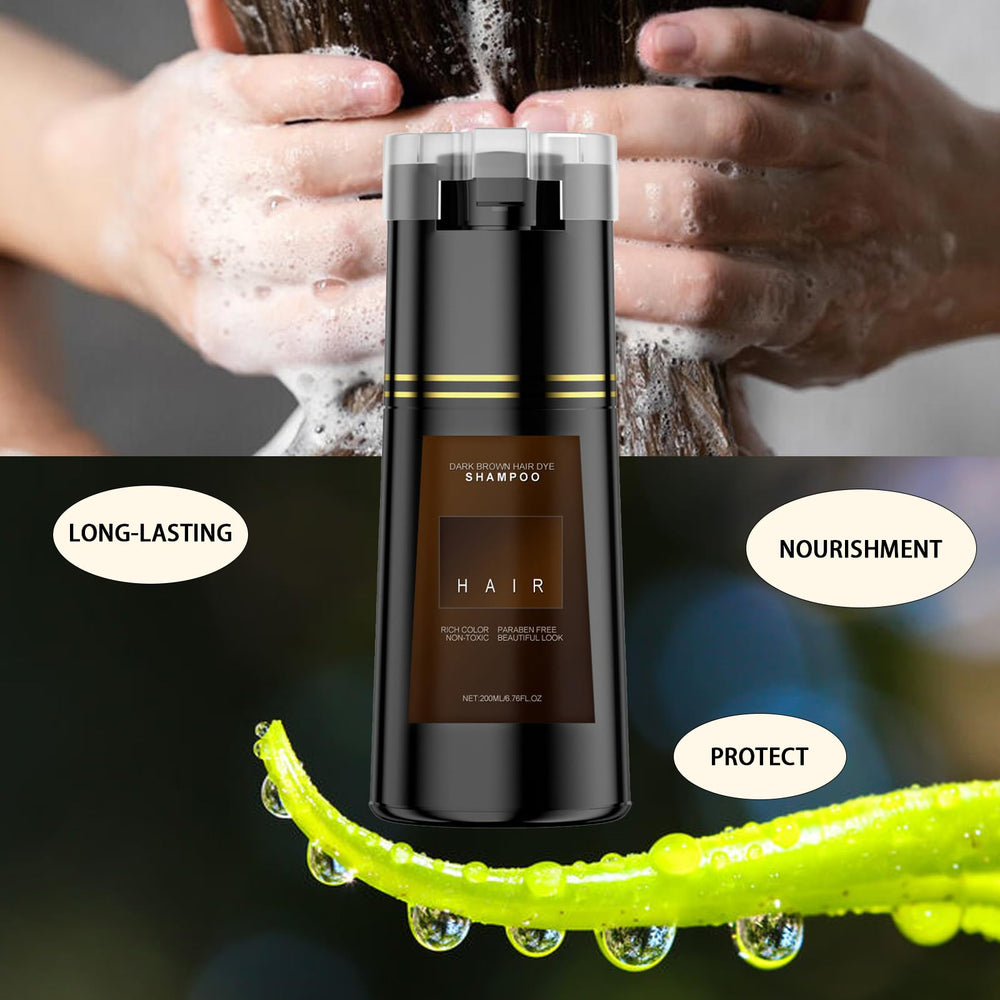 Bupposes Natural Brown Hair Color Shampoo on wet hair demonstrates easy color application.