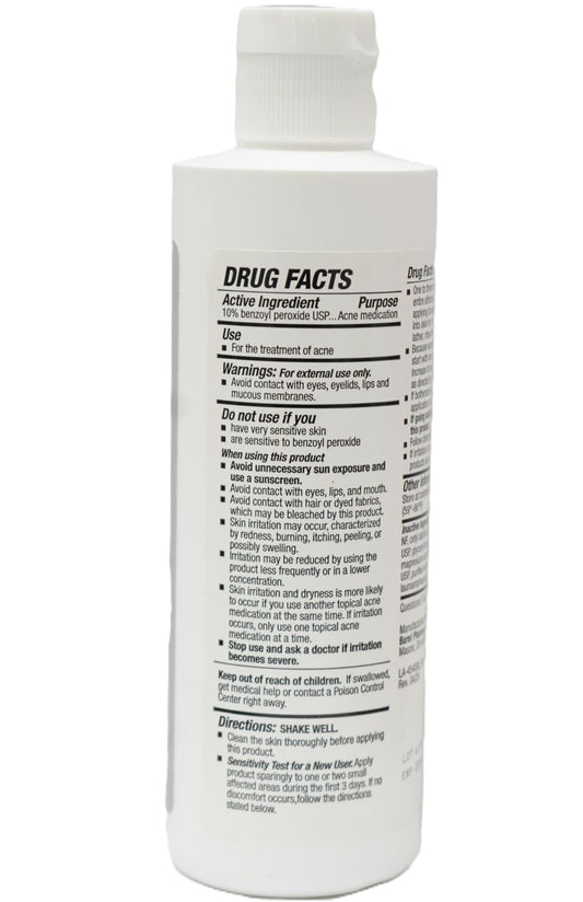 Burelpharma Benzoyl Peroxide Wash closeup showing lightweight, non-drying formula