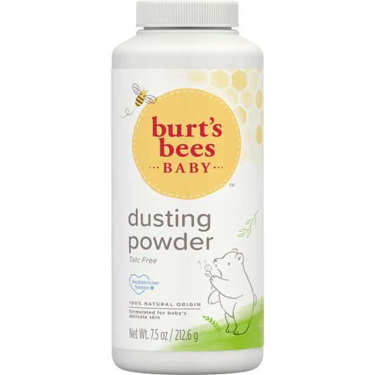Burt's Bees Baby Dusting Powder bottle shows talc-free formula for soft skin