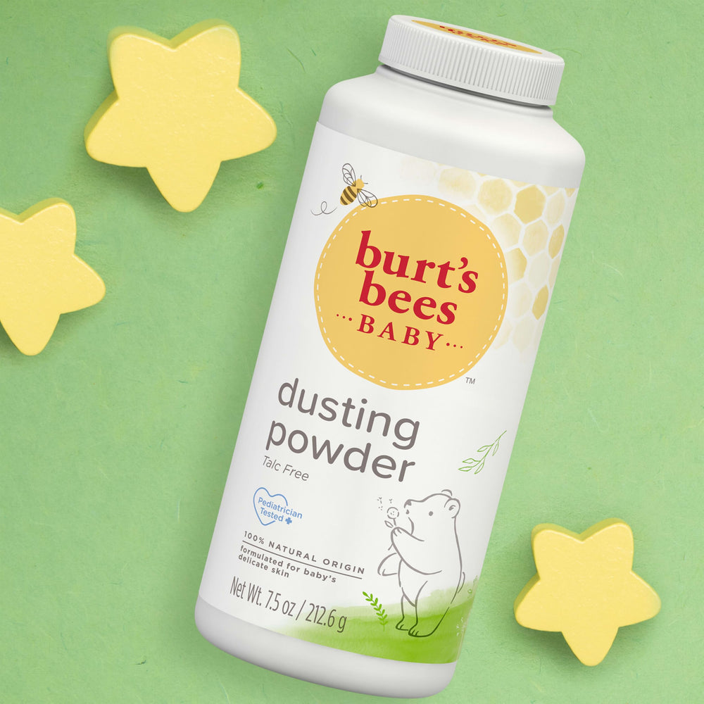 Soft-skin focus with Burt's Bees Baby Dusting Powder after bath