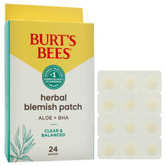 Patch applied on skin for discreet blemish treatment by Burts Bees.