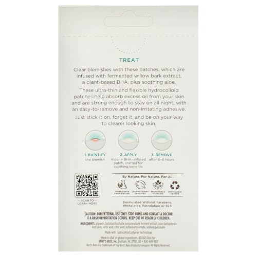 Discreet Burts Bees patch on skin during day-to-day use.