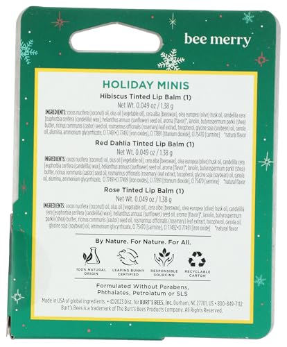 Close-up of Burt's Bees lip balm tubes from the holiday minis set for on-the-go moisture.