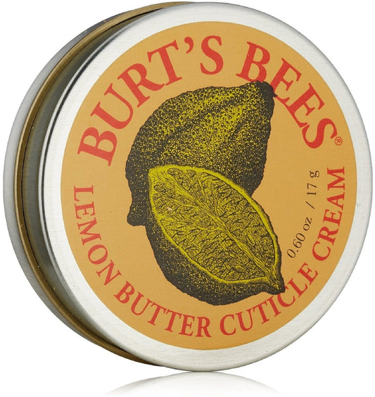 Burts Bees Lemon Butter Cuticle Cream tin shown for deep nourishment and soft cuticles.