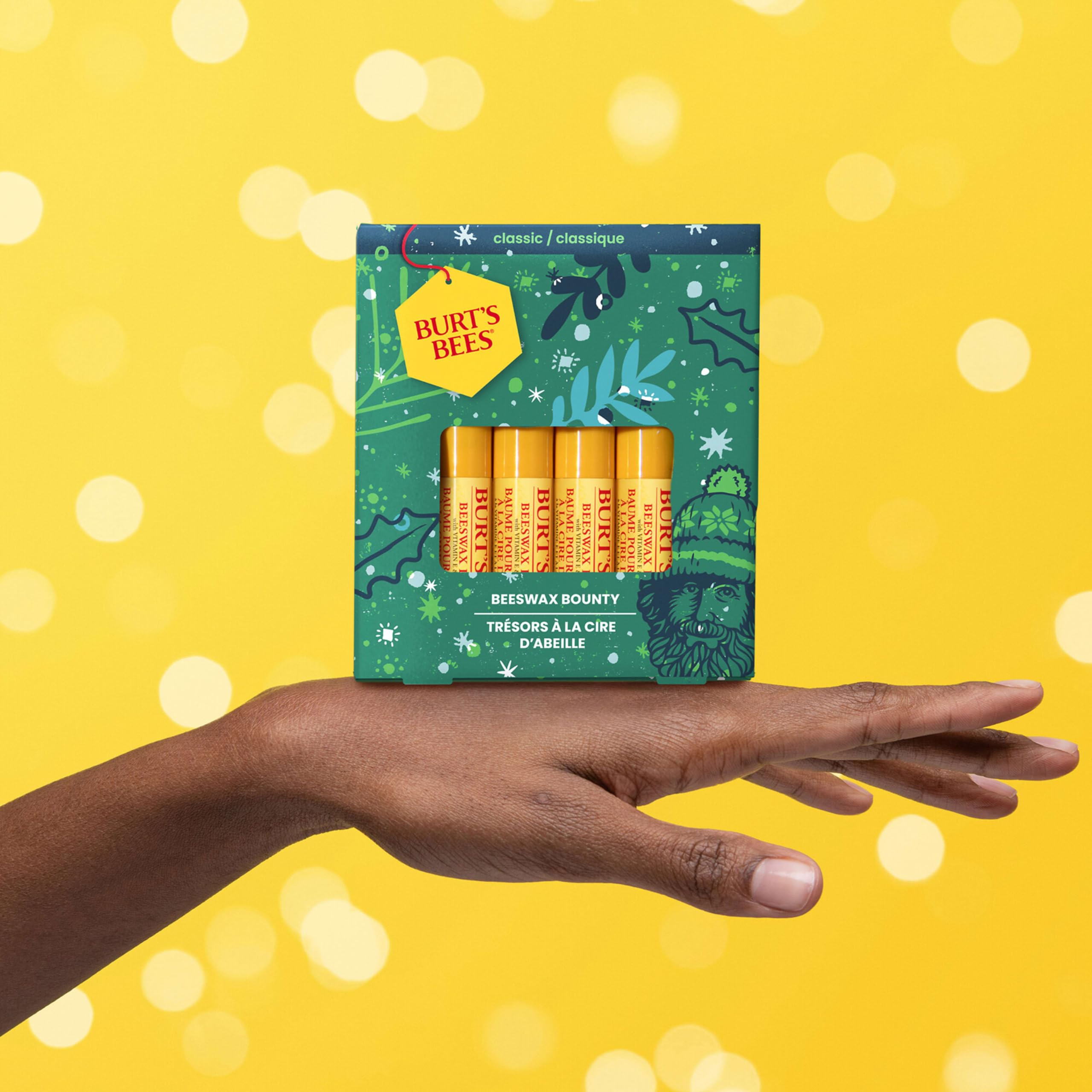 Burts Bees peppermint flavored lip balm with festive packaging.