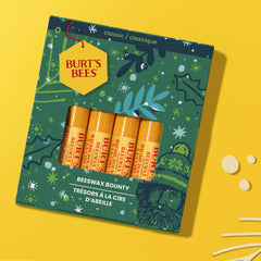 Burts Bees lip balm gift set holiday packaging displayed.
