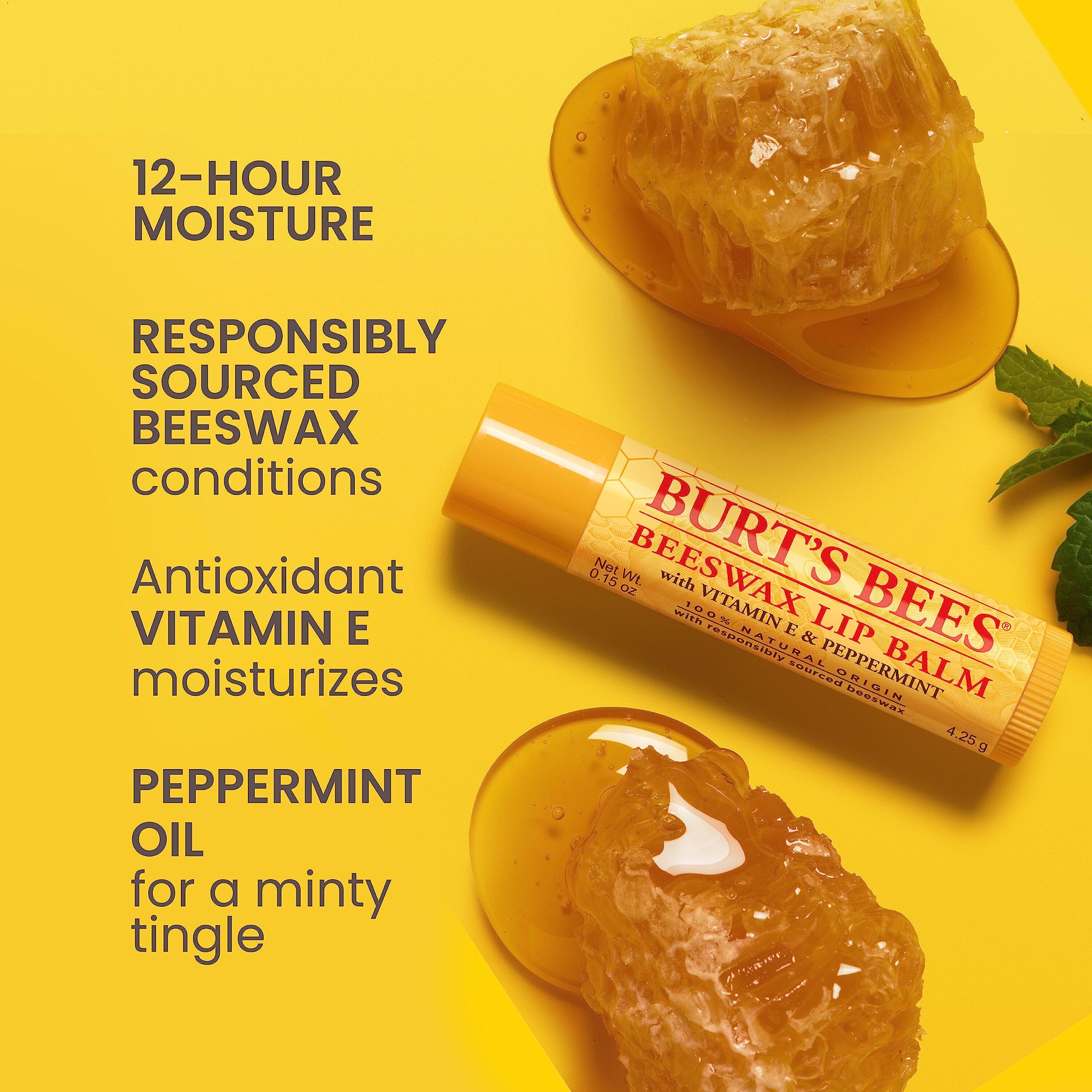 Burt's Bees Lip Balm Original Beeswax tube in hand ready to moisturize.