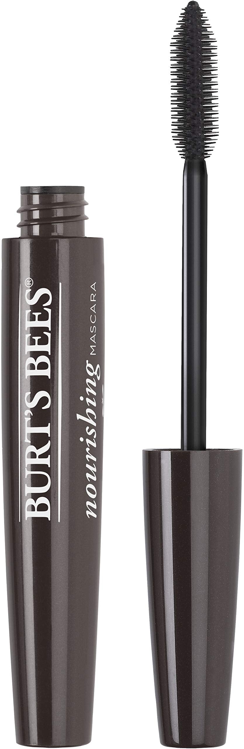 Burt's Bees nourishing mascara shows jojoba oil and glycerin for lash comfort.