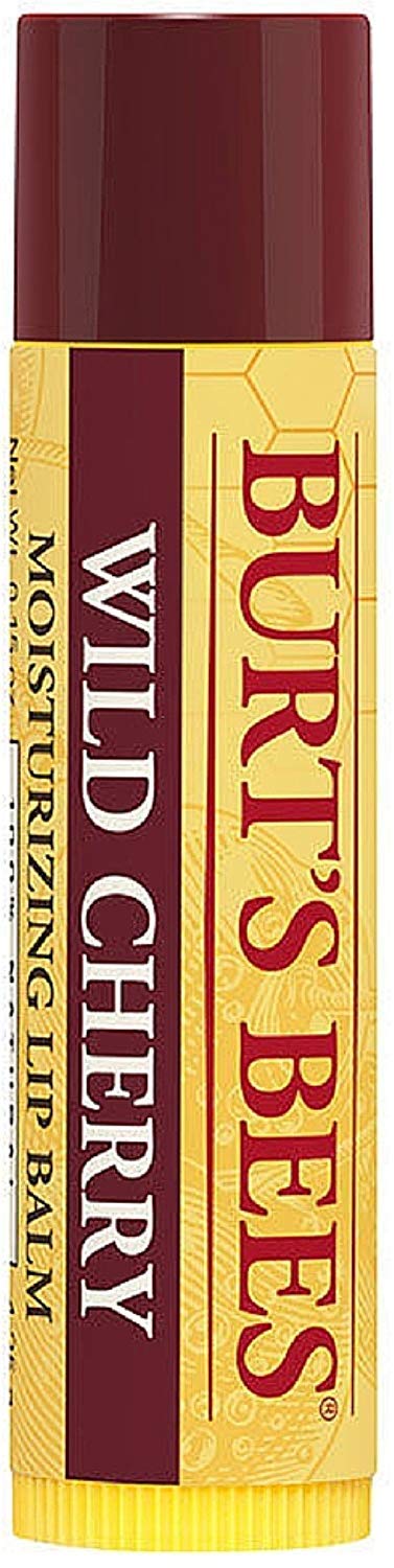 Burt's Bees Wild Cherry lip balm six-pack display for daily hydration