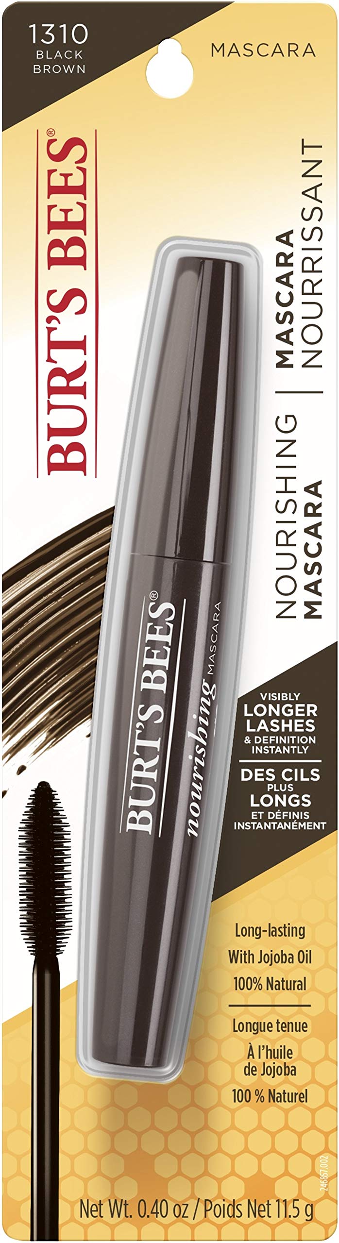Burt's Bees mascara with natural origin ingredients on shelf display.