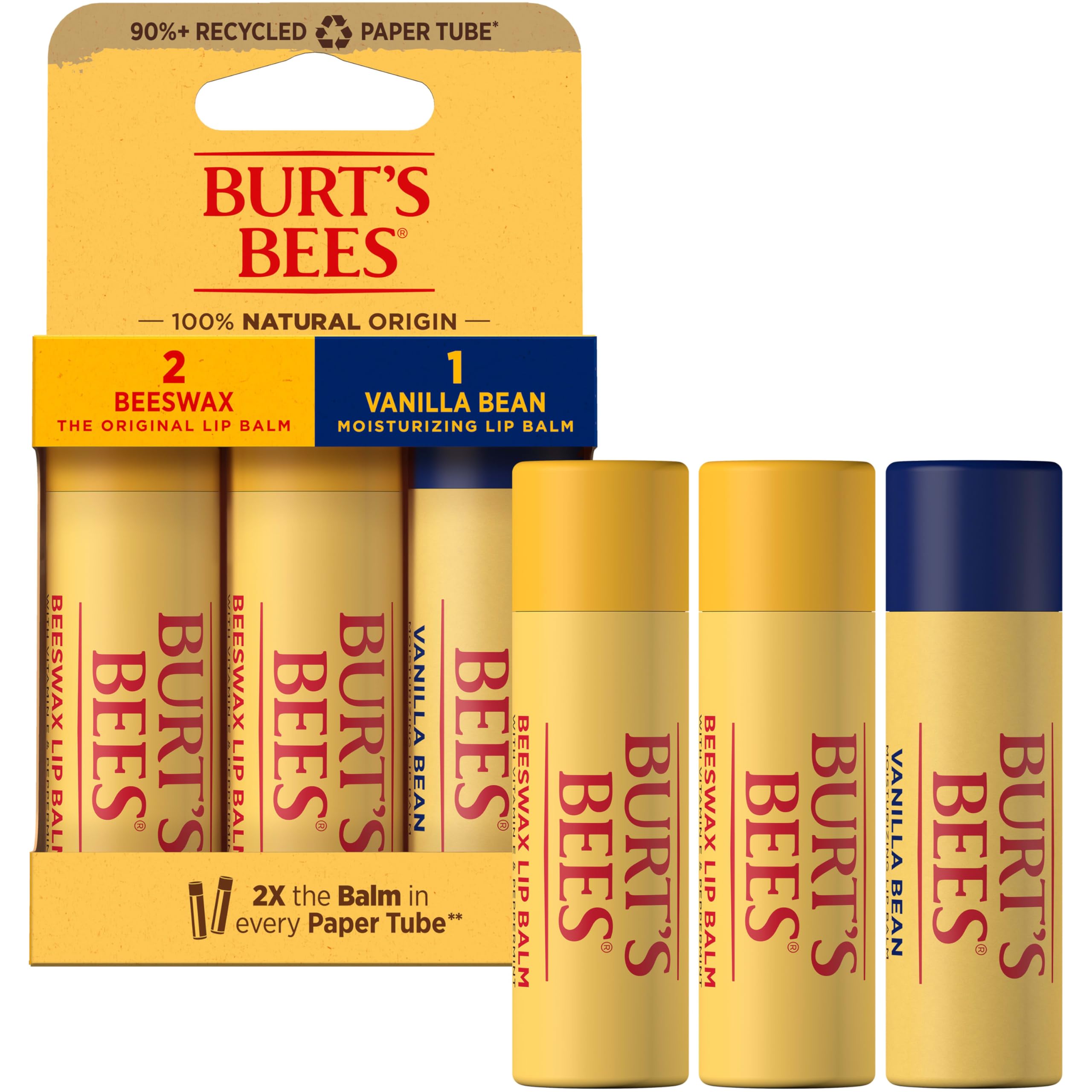 Burt's Bees recycled paper tubes packaging for sustainable lip care.