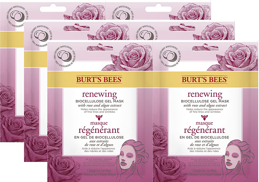 Burt's Bees Renewing Biocellulose mask packaging shown for easy at-home pampering