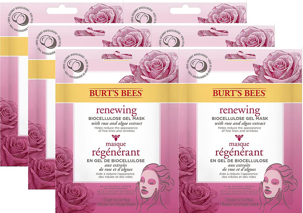 Burt's Bees Renewing Biocellulose mask packaging shown for easy at-home pampering