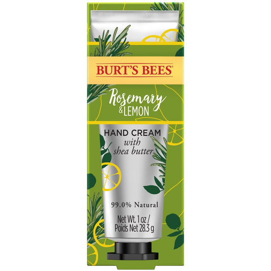 Burts Bees shea butter hand cream label highlights daily moisturization
