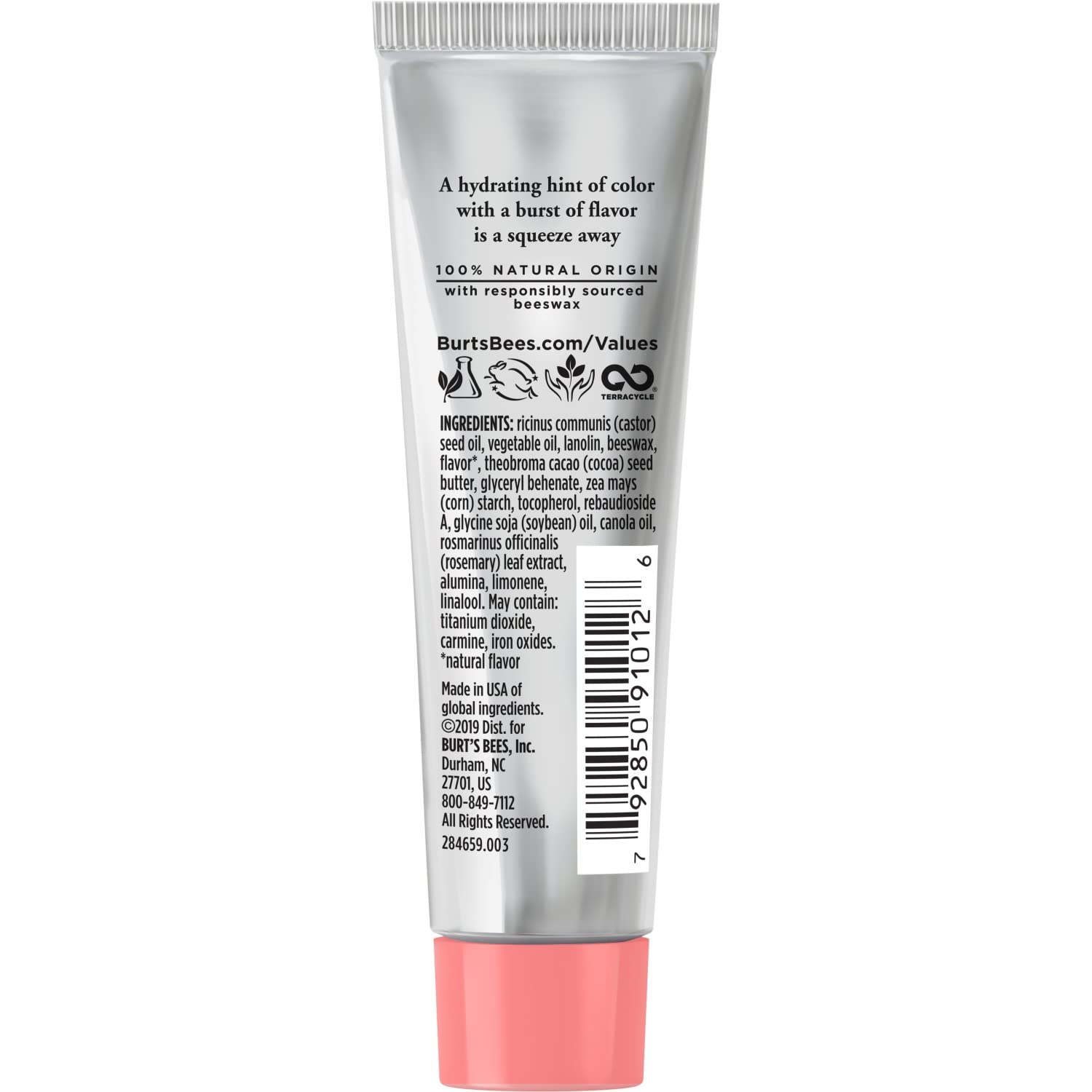Burt's Bees lip balm on lips with light peach tint and shine