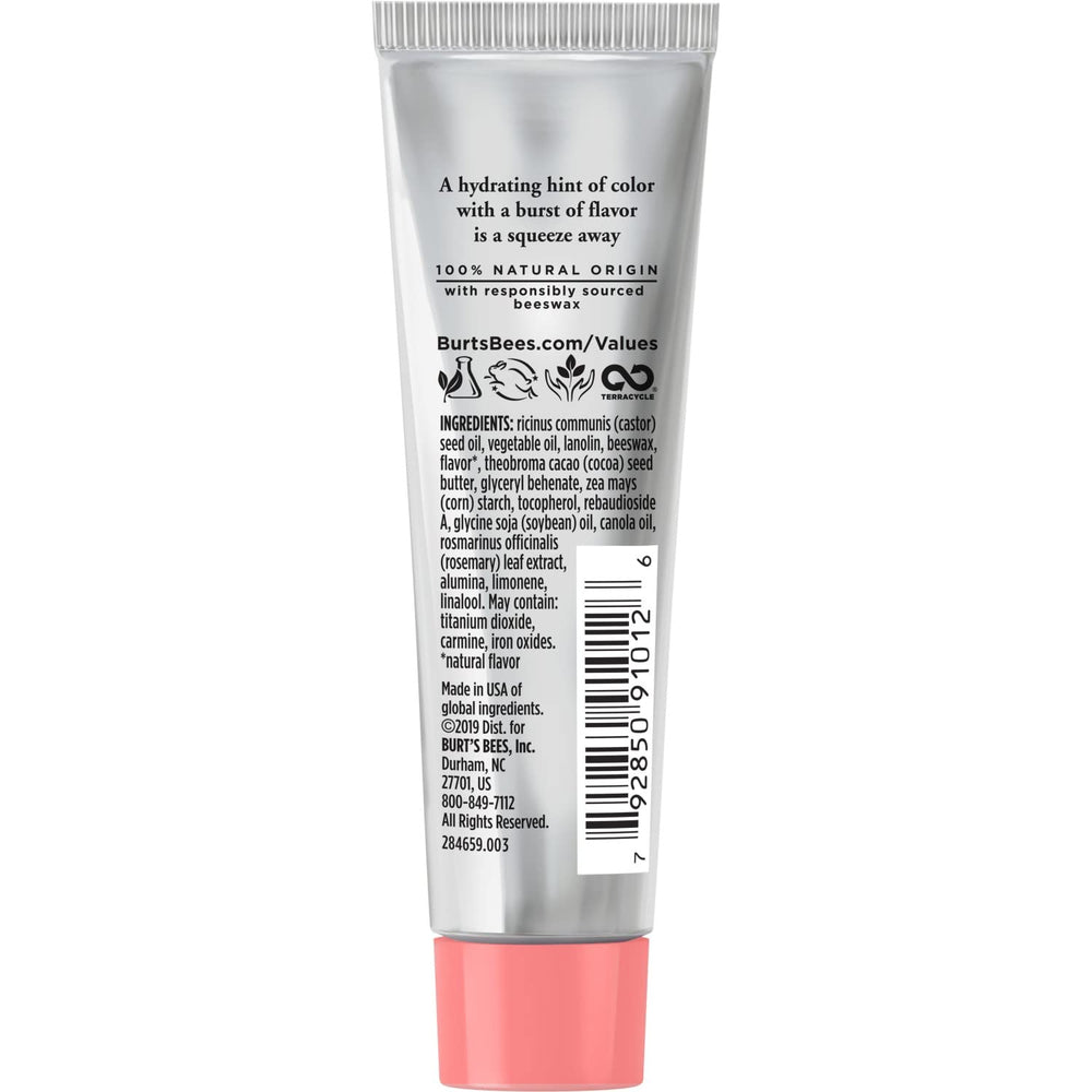 Burt's Bees lip balm on lips with light peach tint and shine