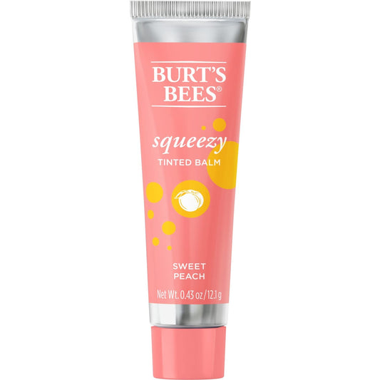 Burt's Bees Squeezy Sweet Peach lip balm tube with subtle color and shine