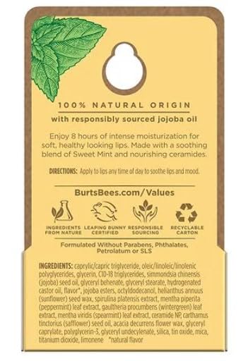 Close-up of Burt's Bees Sweet Mint lip treatment for nourishing moisture.