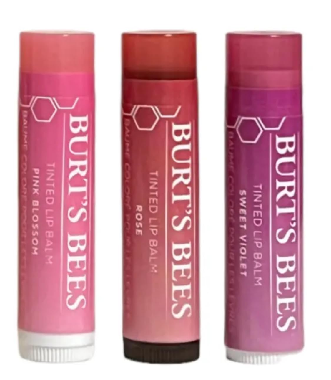 Burt's Bees tinted lip balm close-up on shades
