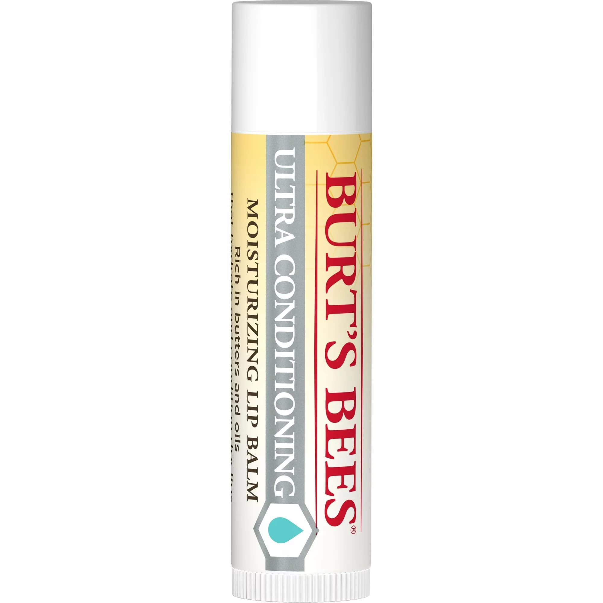 Burt's Bees lip balm bottle closeup highlights Kokum Butter for moisture