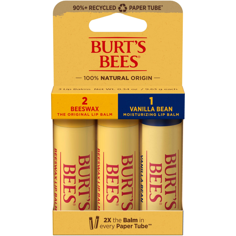 Burt's Bees Vanilla Bean lip balm tube provides long-lasting hydration.