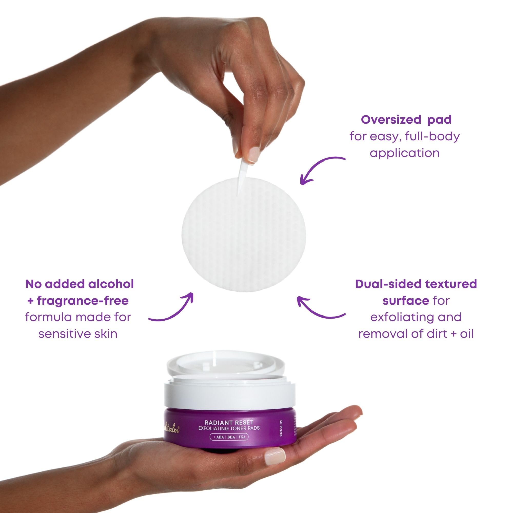 Bushbalm exfoliating pads on underarm ready for daily routine