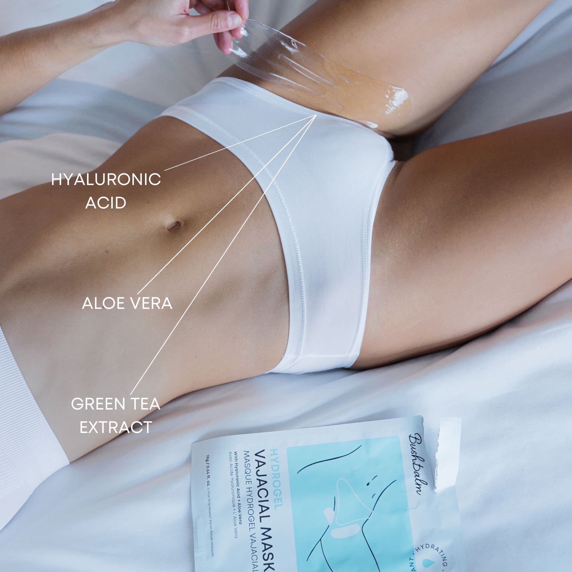 Bushbalm Hydrogel Vajacial Mask application on bikini area delivers cooling relief