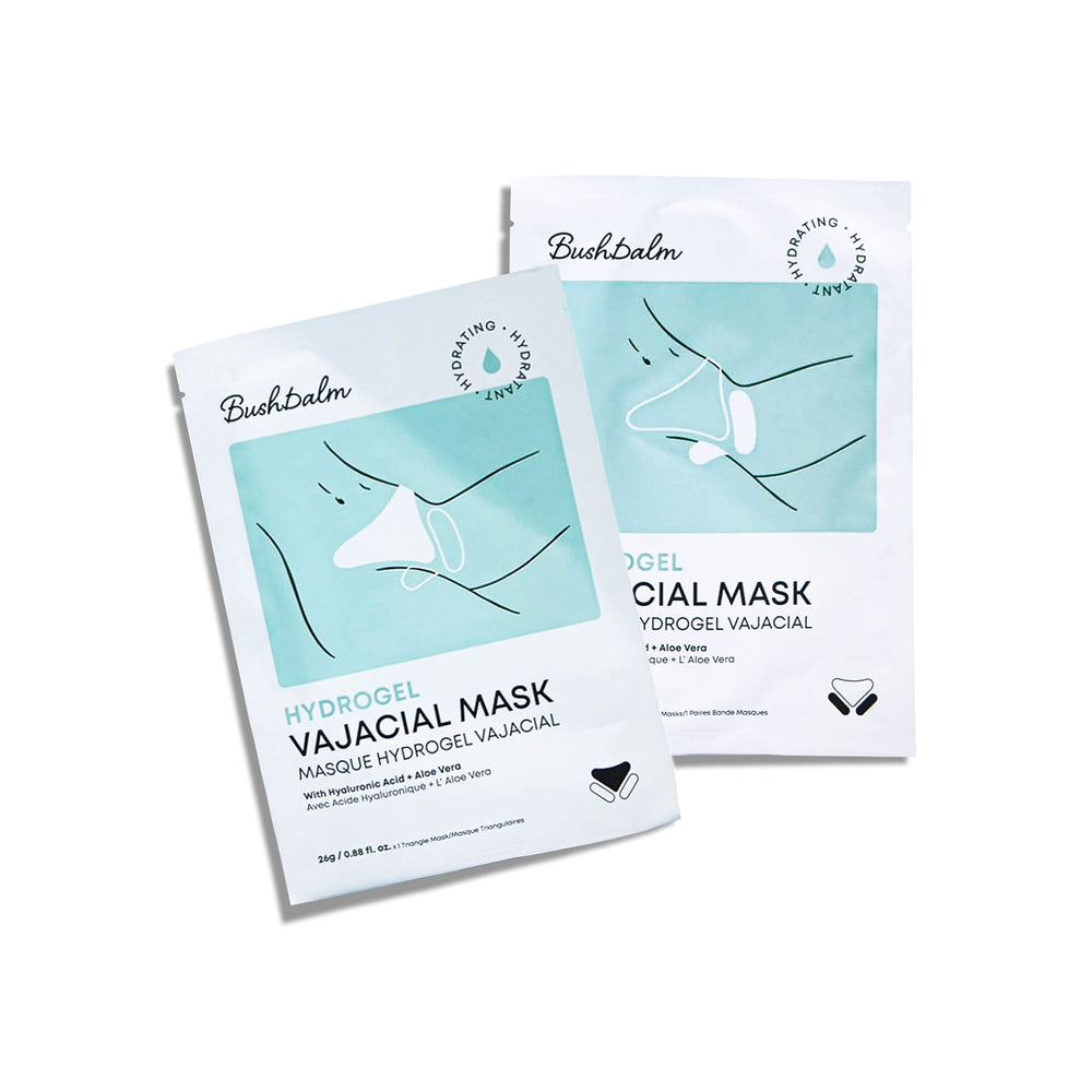 Bushbalm Hydrogel Vajacial Mask packaging shows vegan skincare promise
