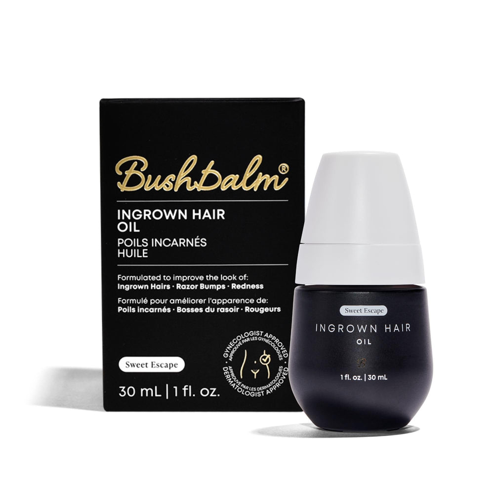 Bushbalm Sweet Escape Oil bottle and drops for easy topical use and soothing sensation.