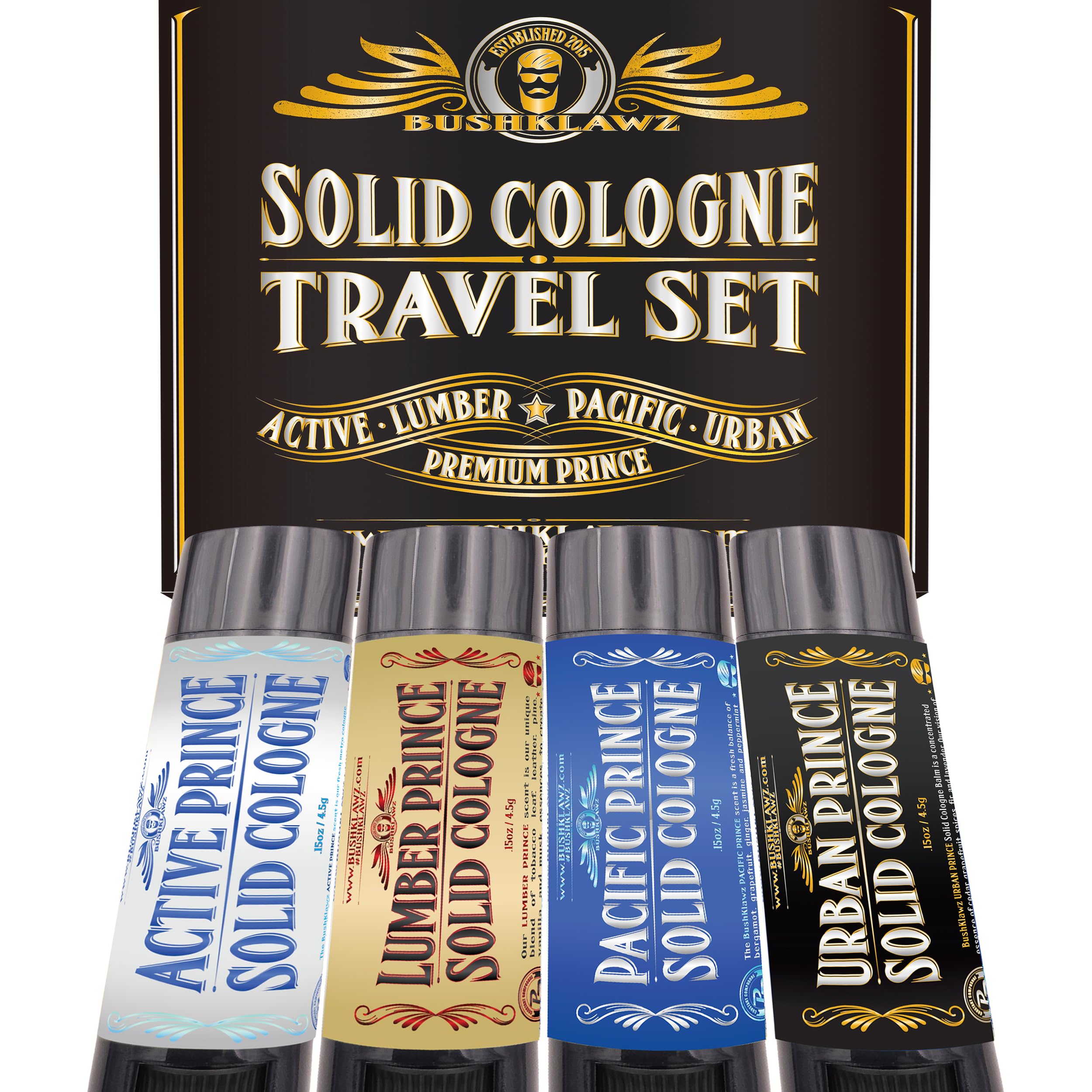 BushKlawz Lumber Prince solid cologne stick for rugged, woody fragrance on outdoor adventures.