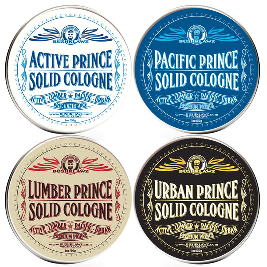 BushKlawz Premium Prince Lumber Prince tin for rugged, woodsy daily fragrance.