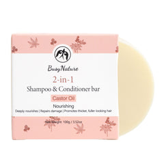 BusyNature Castor Oil 2-in-1 shampoo bar in compact form for travel-ready cleansing
