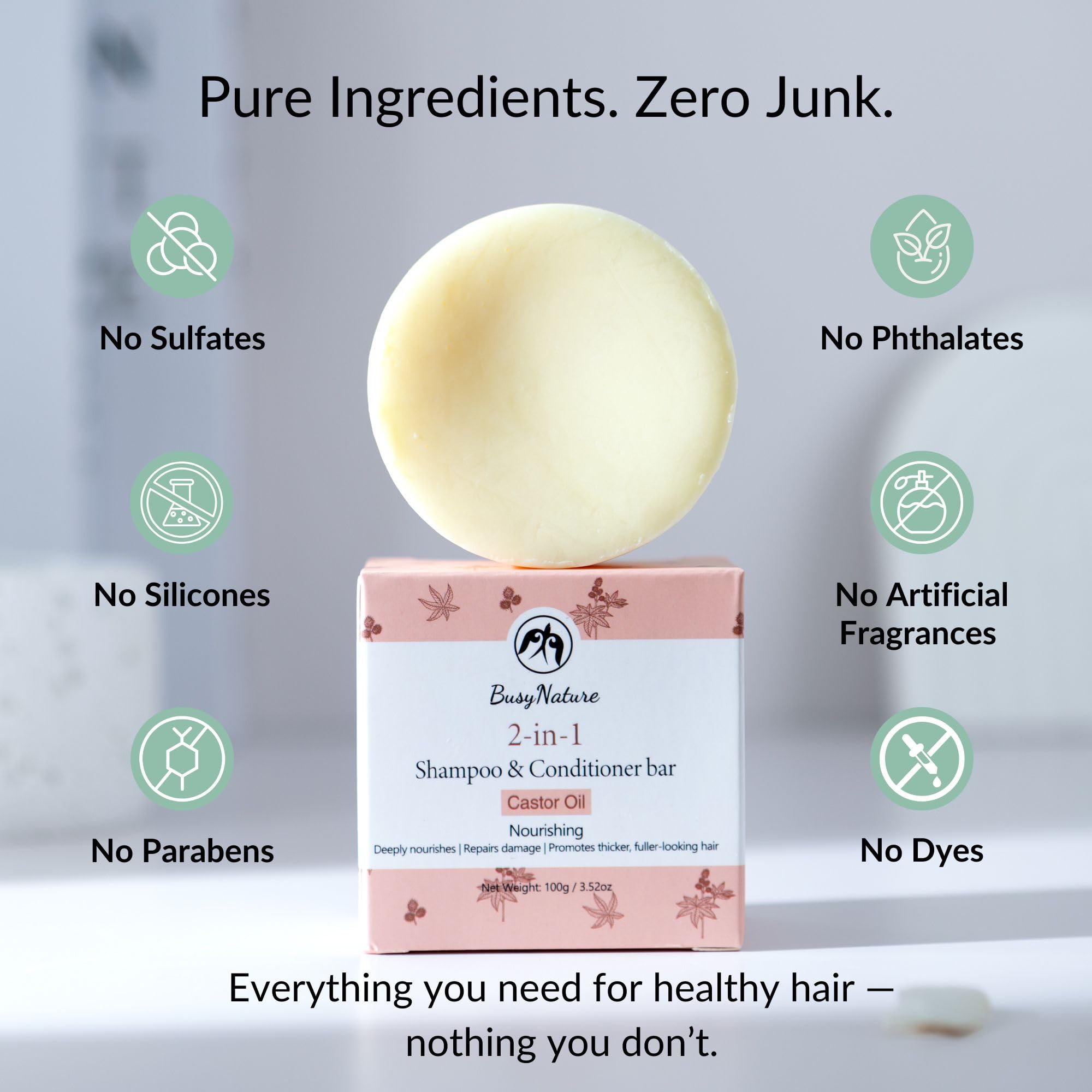 BusyNature castor oil bar focusing on damage repair with botanicals for stressed strands