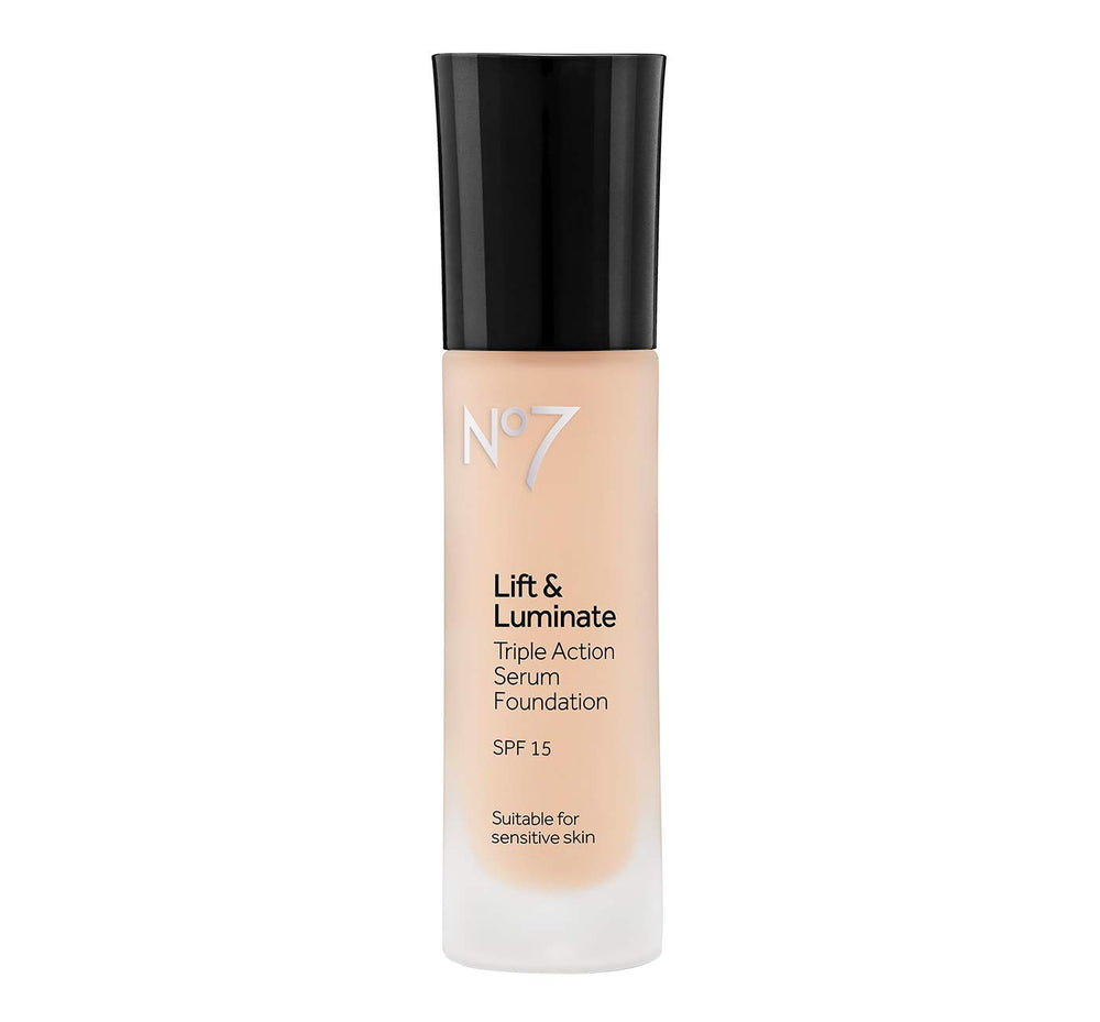 BUTO Lift & Luminate Foundation bottle in warm beige showing subtle coverage with SPF 15