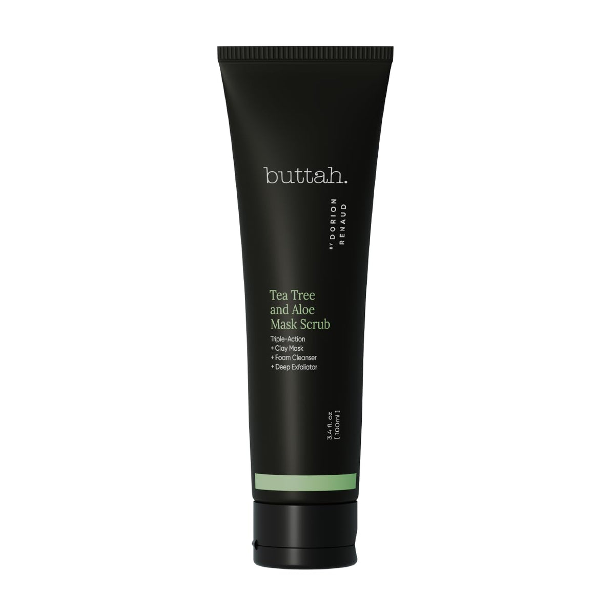 Buttah Tea Tree Aloe Exfoliating Scrub jar closeup showing exfoliating texture for clear balanced skin.
