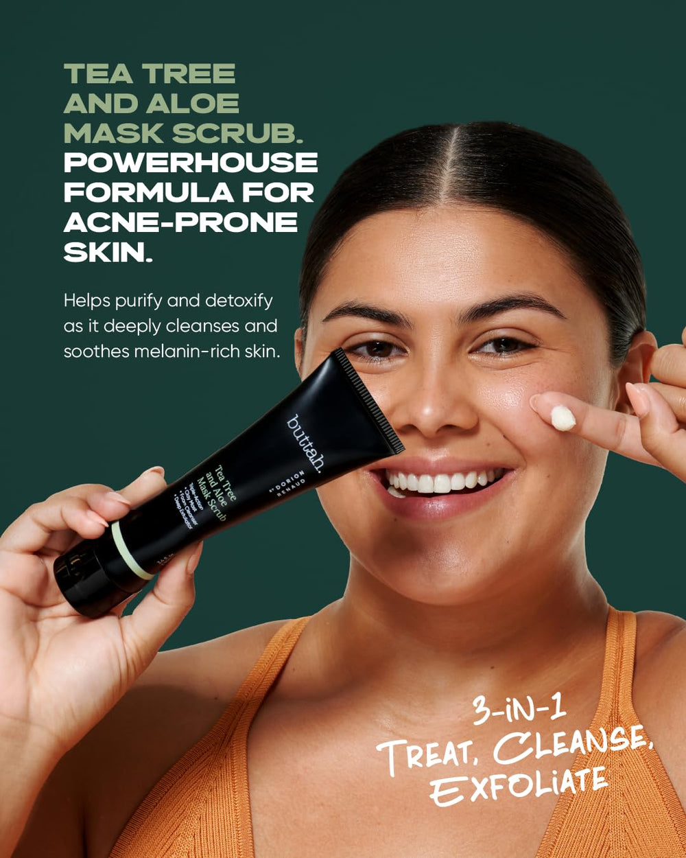Buttah Tea Tree Kaolin Eco-Beads texture suggests gentle polish for radiant skin.