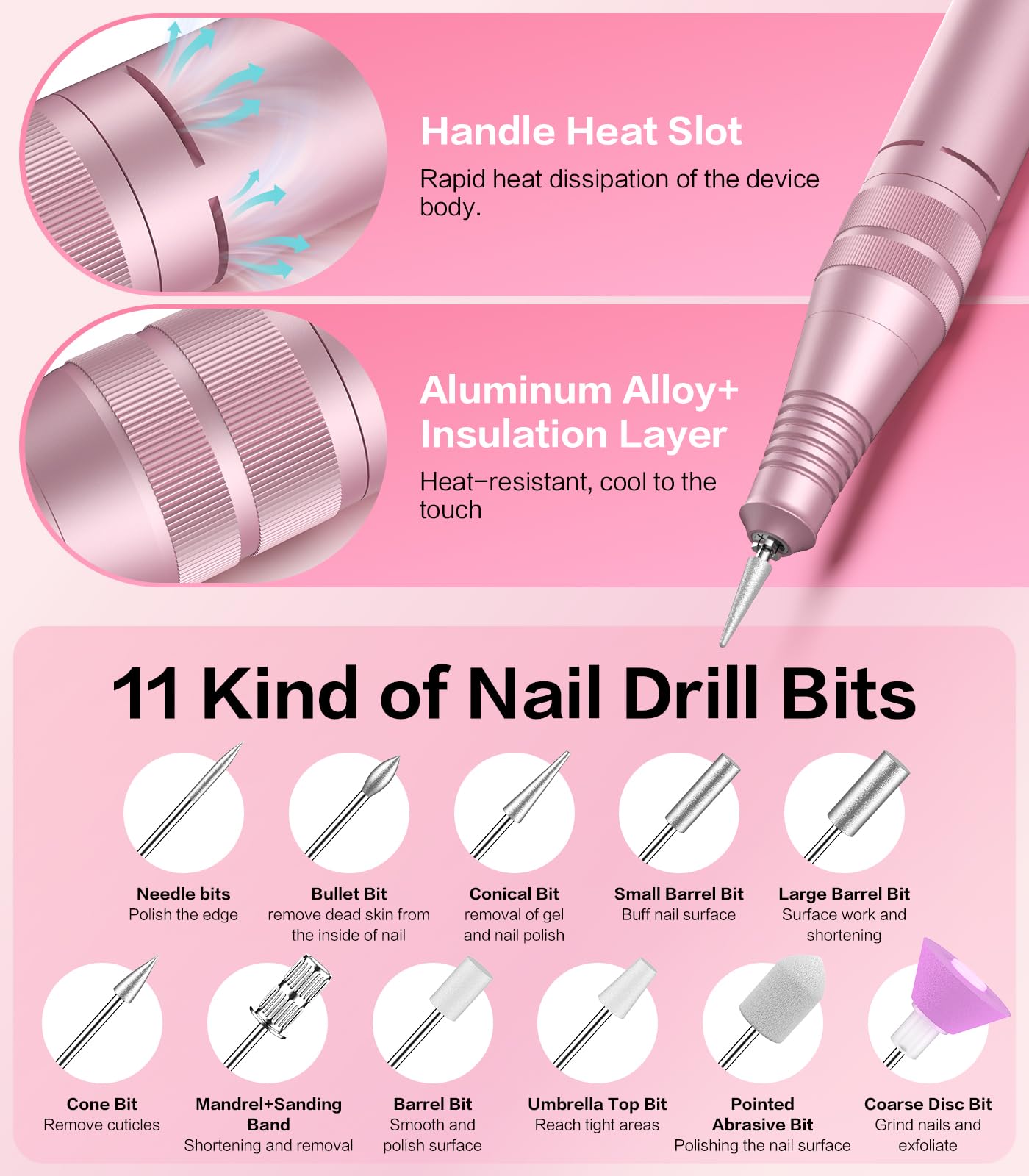 Buways ergonomic cool-handle nail drill offering comfortable, safe sessions.
