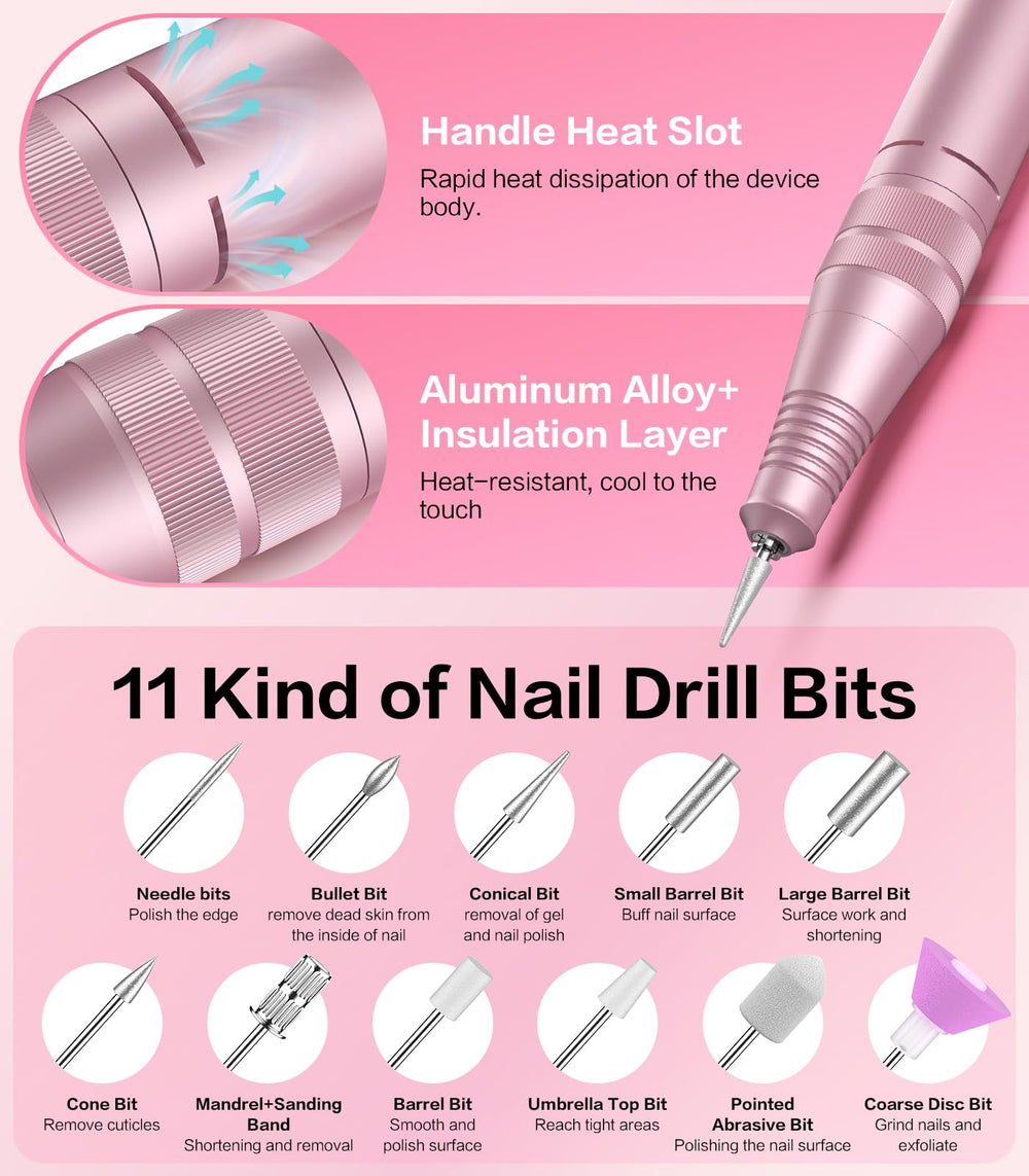 Buways ergonomic cool-handle nail drill offering comfortable, safe sessions.