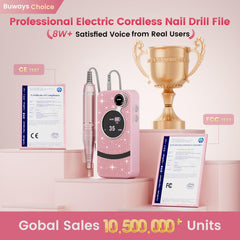 Buways cordless nail drill with LED display shows speed and battery life for precise control.
