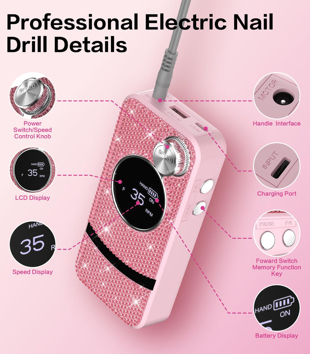 Buways pink rhinestone design adds style to your nail care routine.