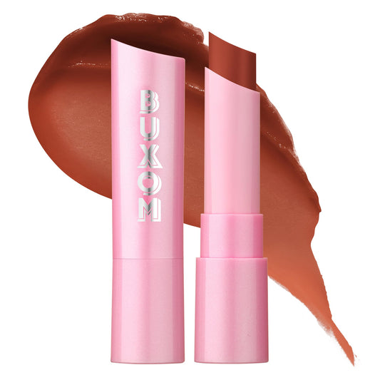 BUXOM Full-On Lip Glow Balm Cinnamon Kiss in tube delivers dewy color and hydration