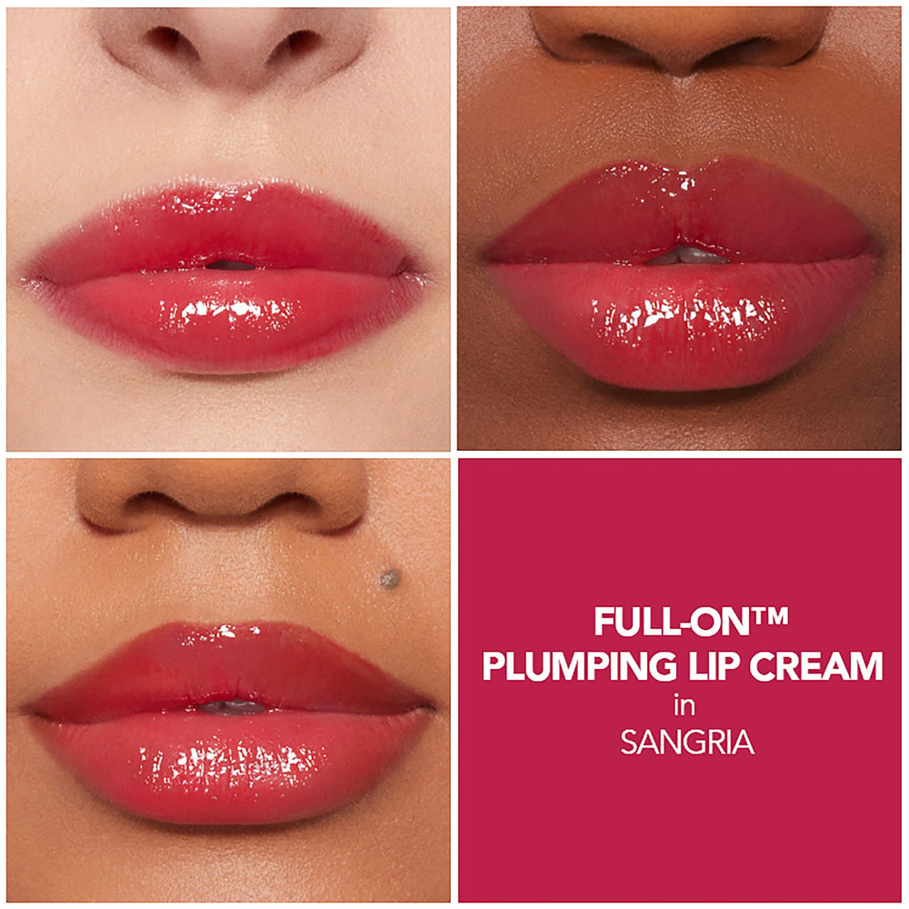 Close-up of lips wearing Sangria with plumping cream finish